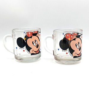 Anchor Hocking Disney Mickey and Minnie Mouse Clear Glass Mug Coffee Cup Vintage